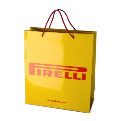 Carrier paper bag with glossy lamination, rope handles and knots