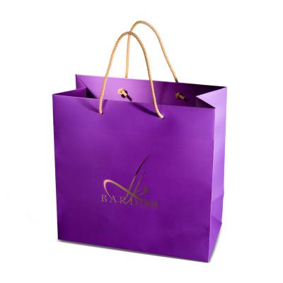 Carrier paper bag with mat lamination, rope handles and knots