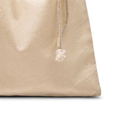 Natural plain cotton shoebag with drawstring sliding from 1 side